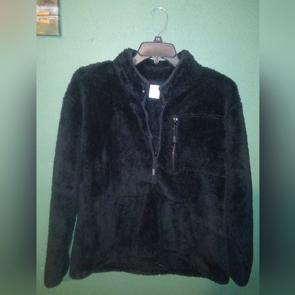PINK Victoria's Secret black fuzzy hoodie/pull over XL
